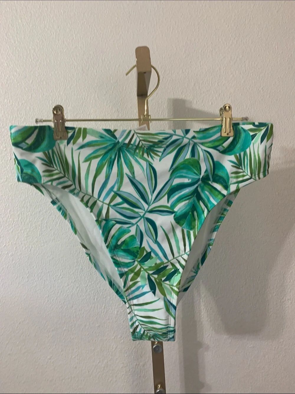Shade & Shore Teal and Green Leaf-Print Bikini Bottoms-XL- NWT